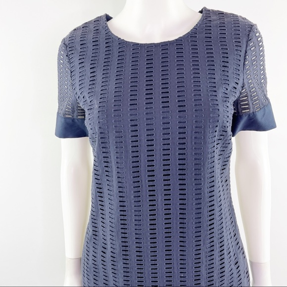 Theory Size 6 Navy Blue Short Sleeve Eyelet Embroidered Shift Dress - Picture 2 of 9